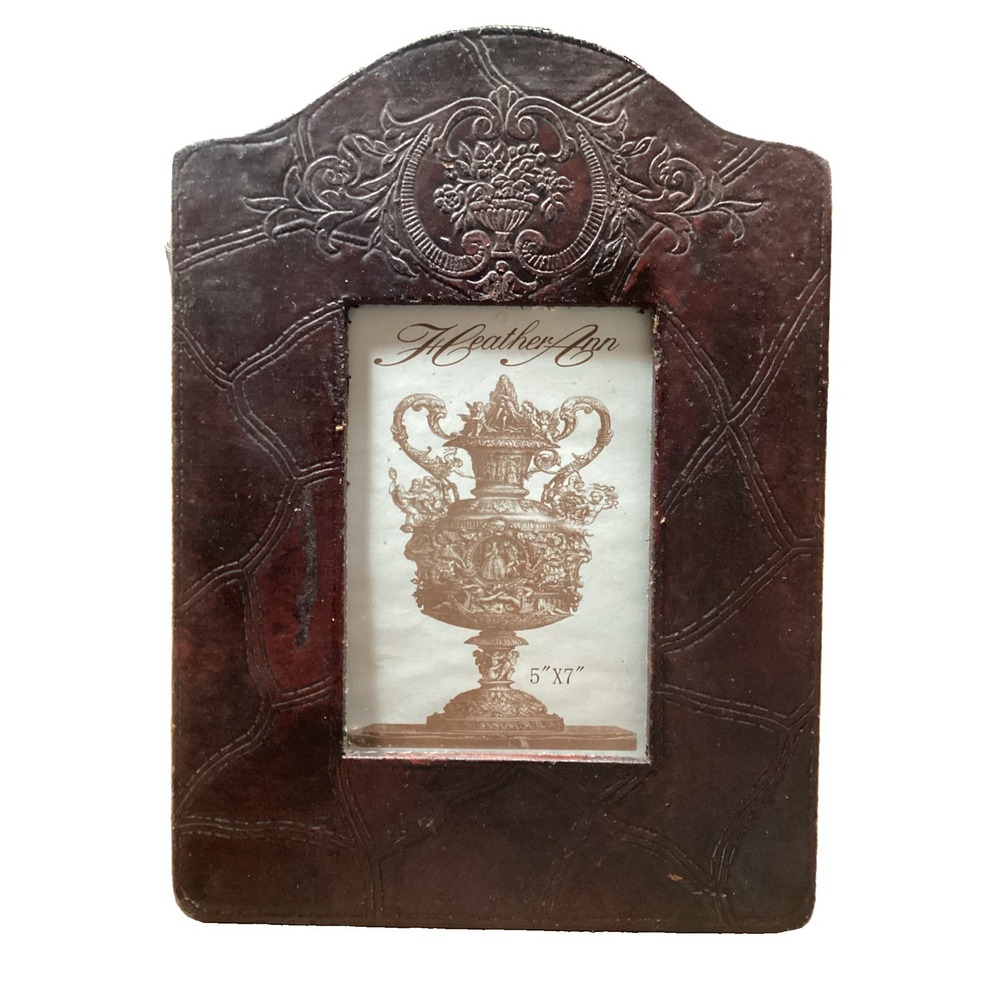 Heather Ann Creations Embossed Leather Look Carved Design Picture Frame 5"x7"